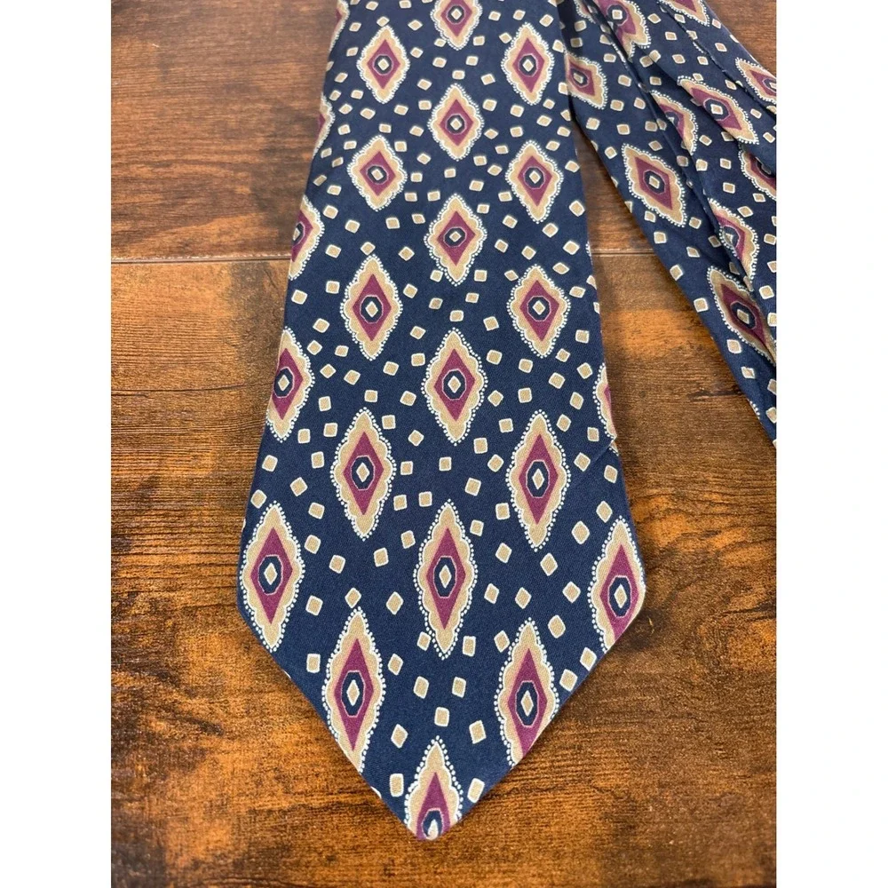 Givenchy Monsieur Mens Silk Tie Navy Blue Burgundy Geometric Diamond Made Italy